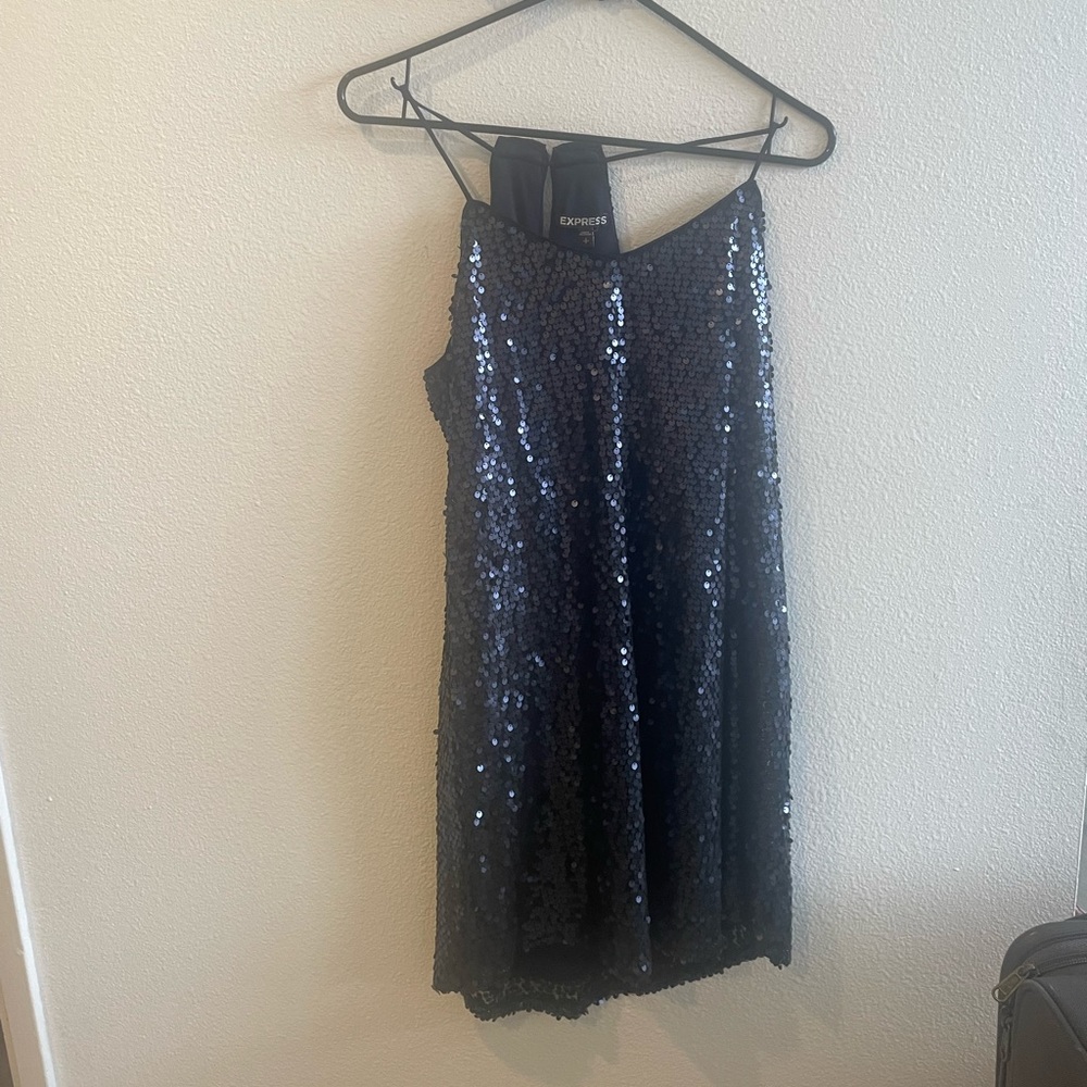 Brand new express navy blue sequin shift dress